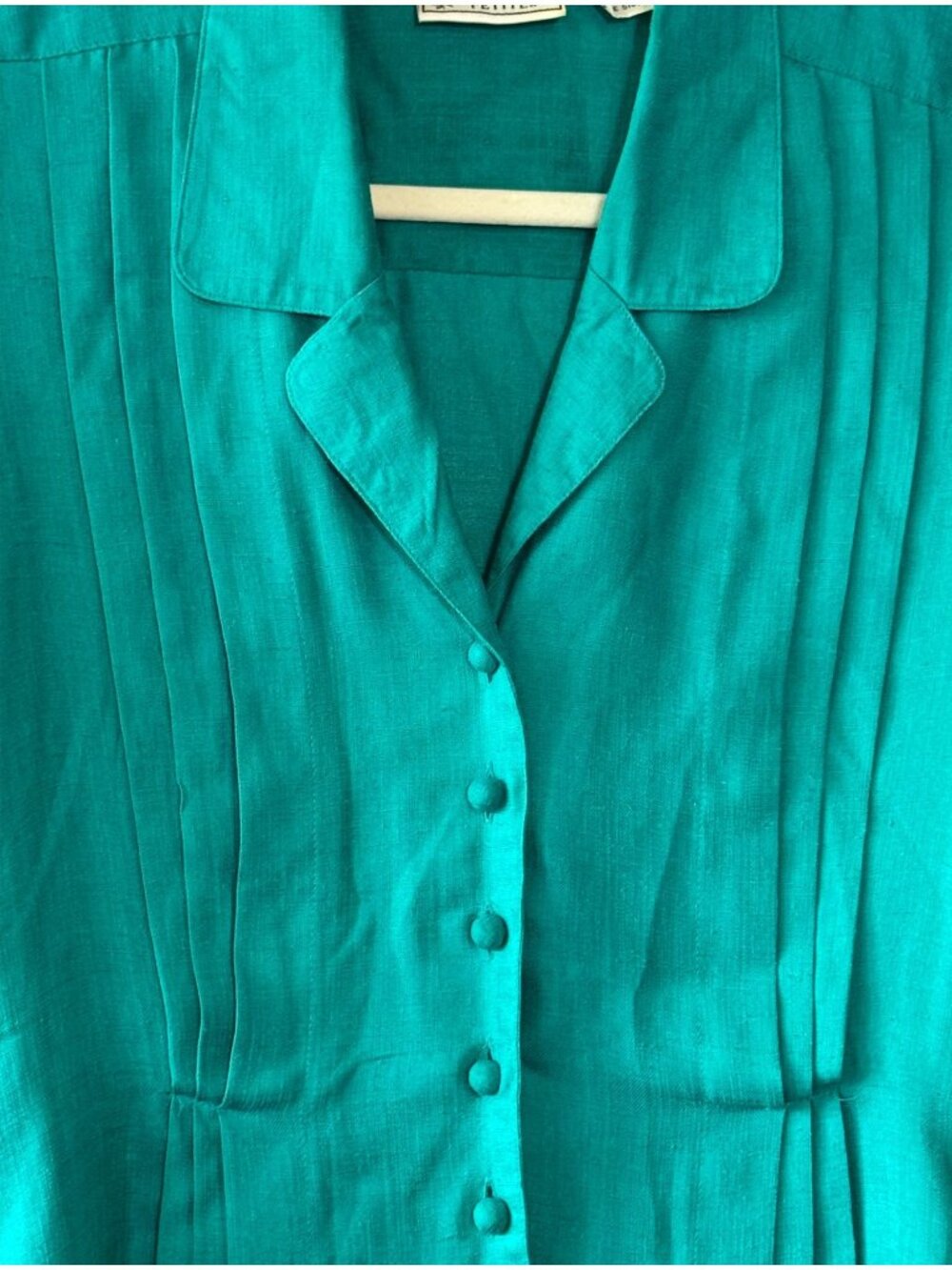 Vintage Evan Picone Petites Teal Button Front Pleated Blouse Top Size 4 - Picture 2 of 14